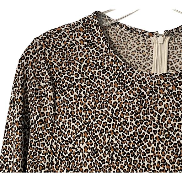 Banana Republic NWOT Animal Print Fit & Flare Dress Women's Medium Tan Midi - Picture 2 of 8